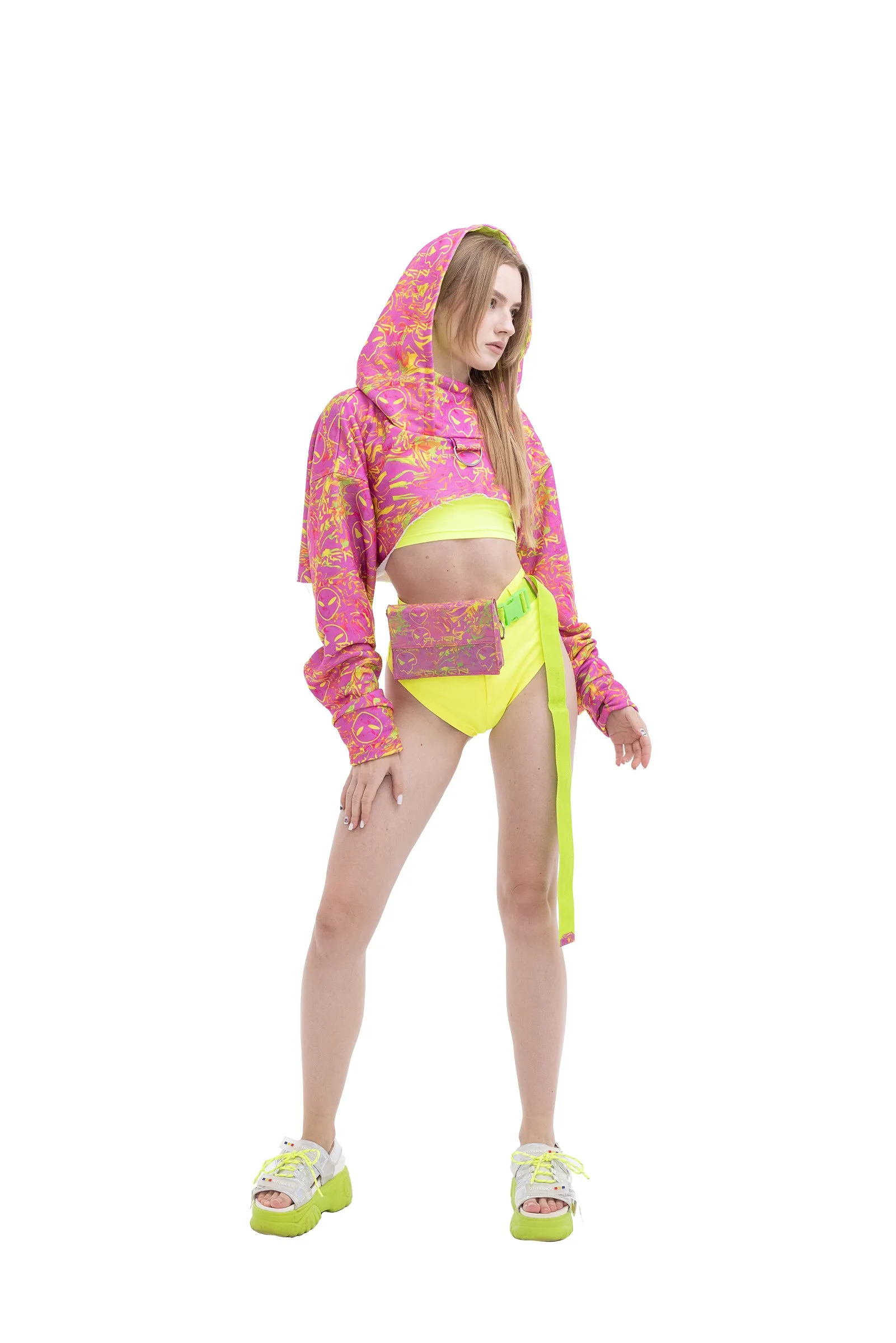 Pink Alien Cropped Hoodie