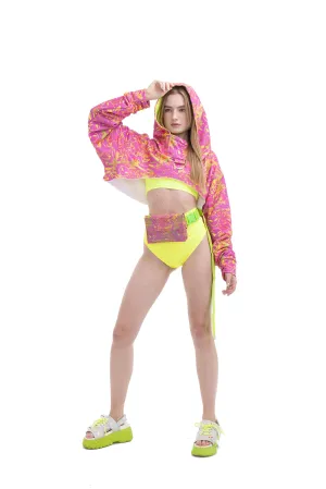 Pink Alien Cropped Hoodie