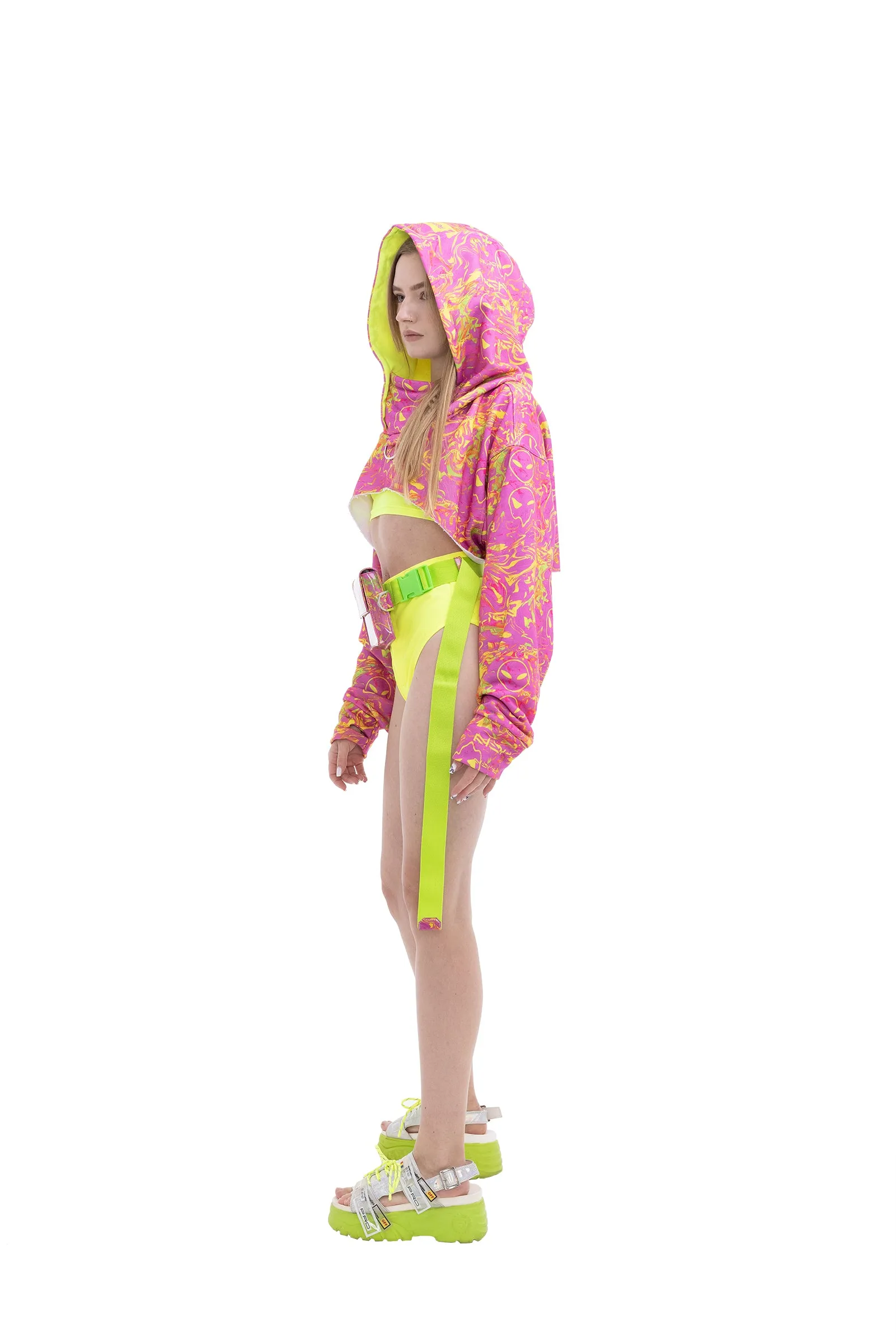 Pink Alien Cropped Hoodie