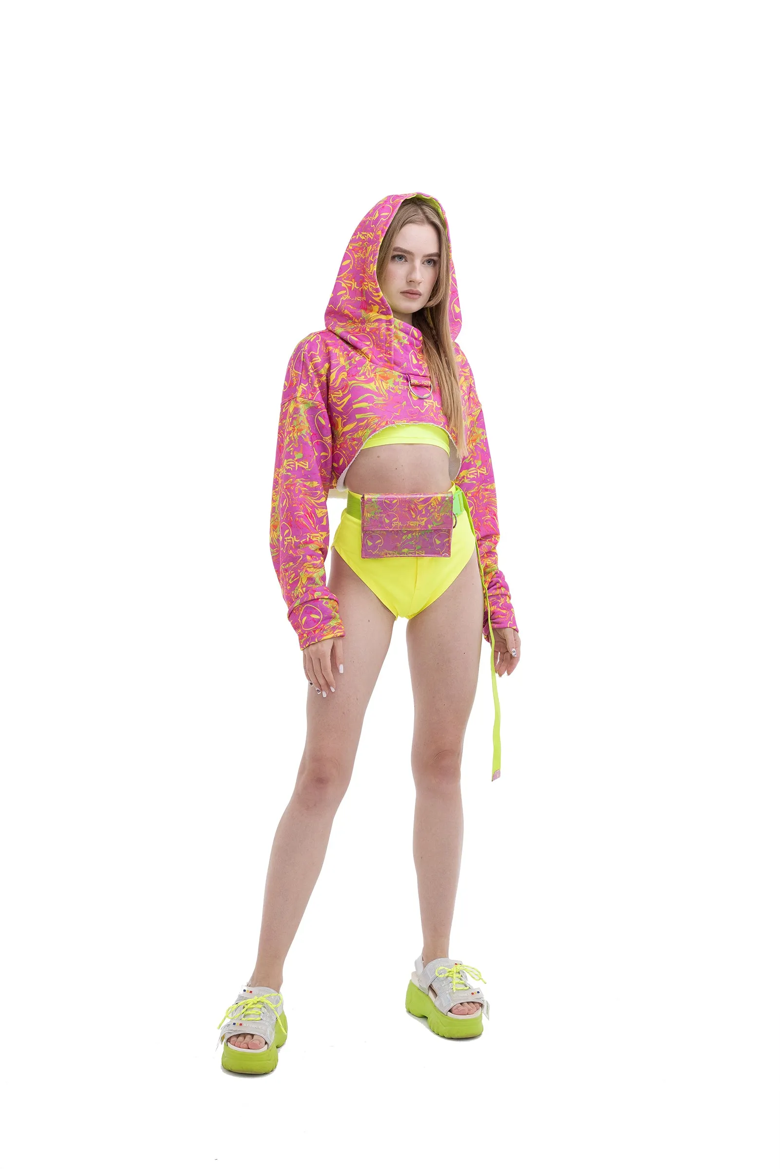 Pink Alien Cropped Hoodie