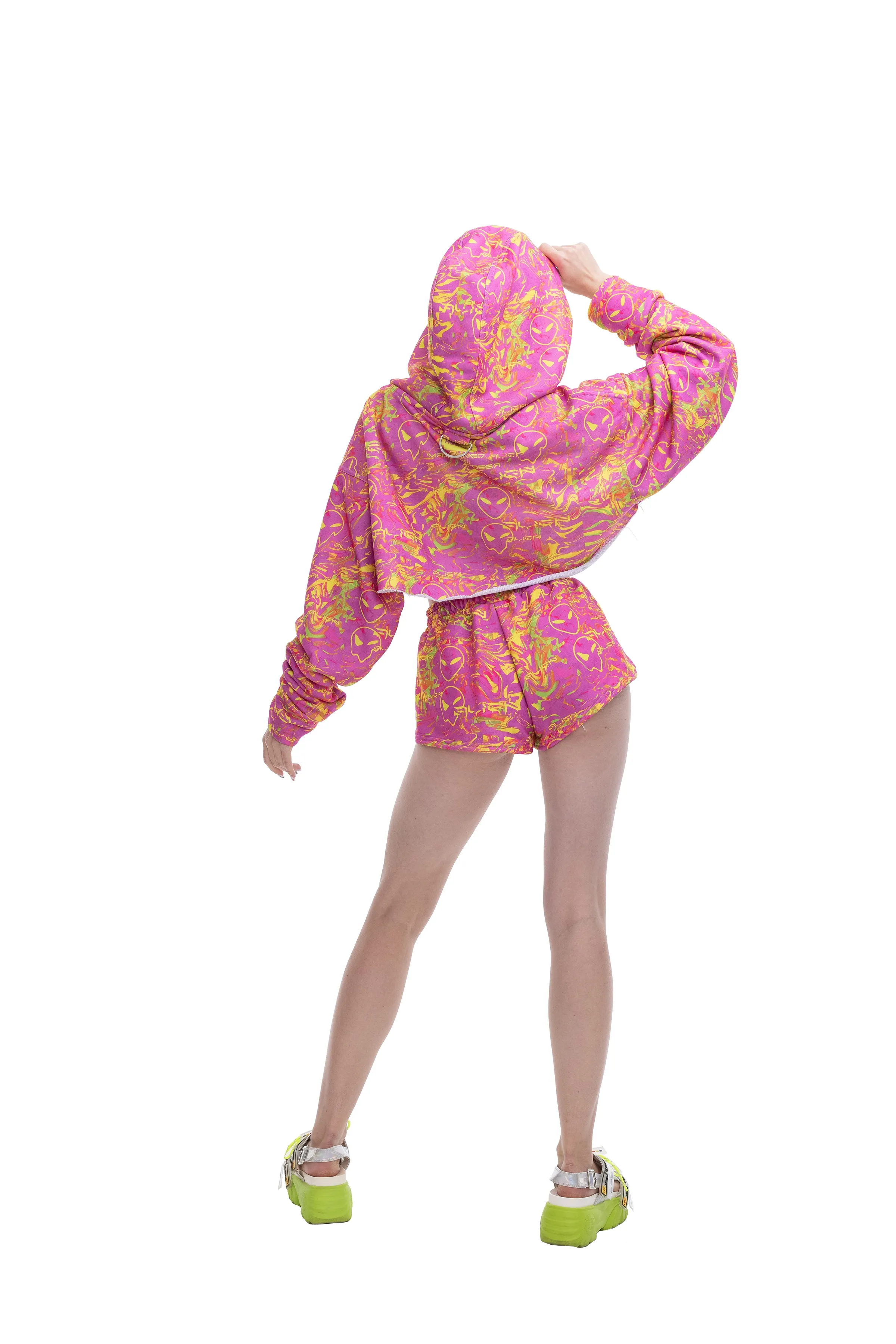 Pink Alien Cropped Hoodie