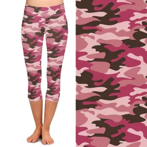 Pink Camo Capri  Leggings with Pocket on Left Side