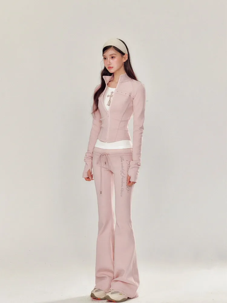 Pink Rhinestone Velour Set