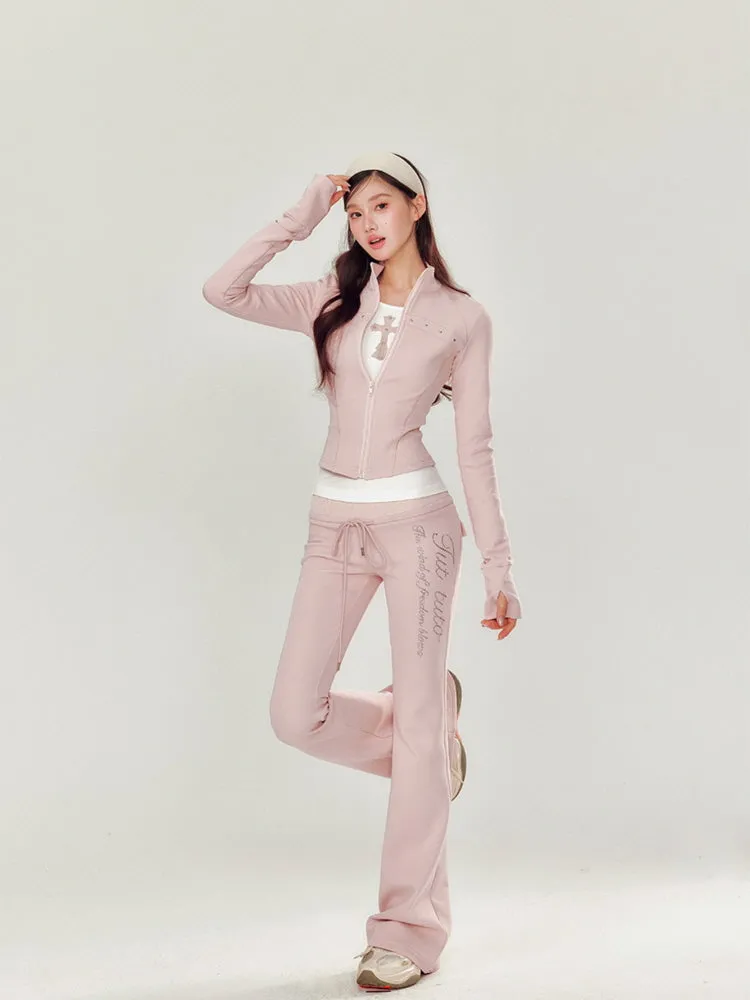 Pink Rhinestone Velour Set