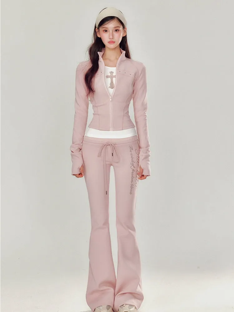 Pink Rhinestone Velour Set