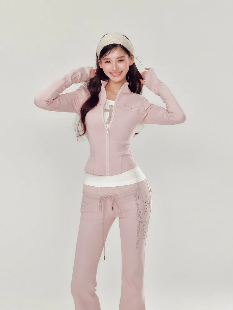 Pink Rhinestone Velour Set