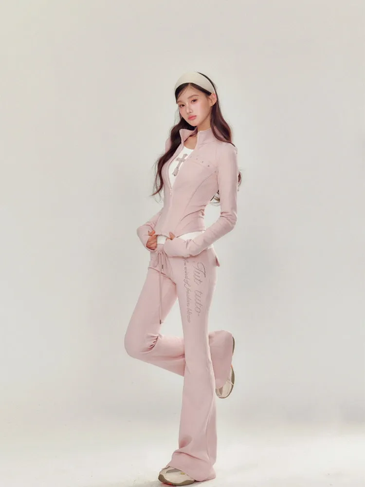 Pink Rhinestone Velour Set