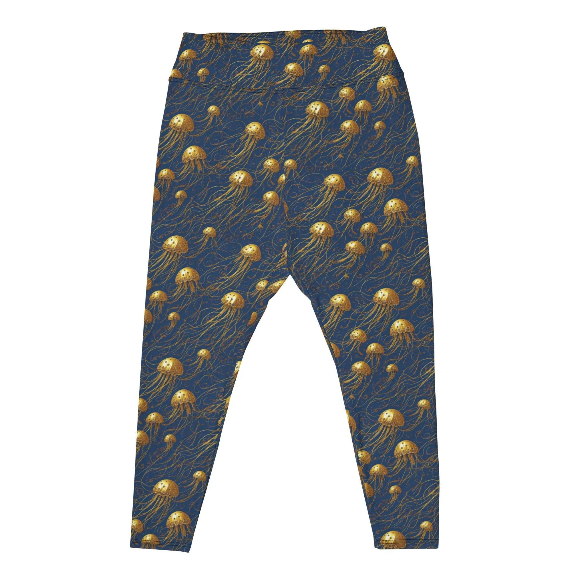 Plus Size Leggings - Blue and Gold Jellyfishes