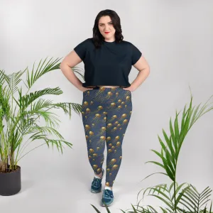 Plus Size Leggings - Blue and Gold Jellyfishes