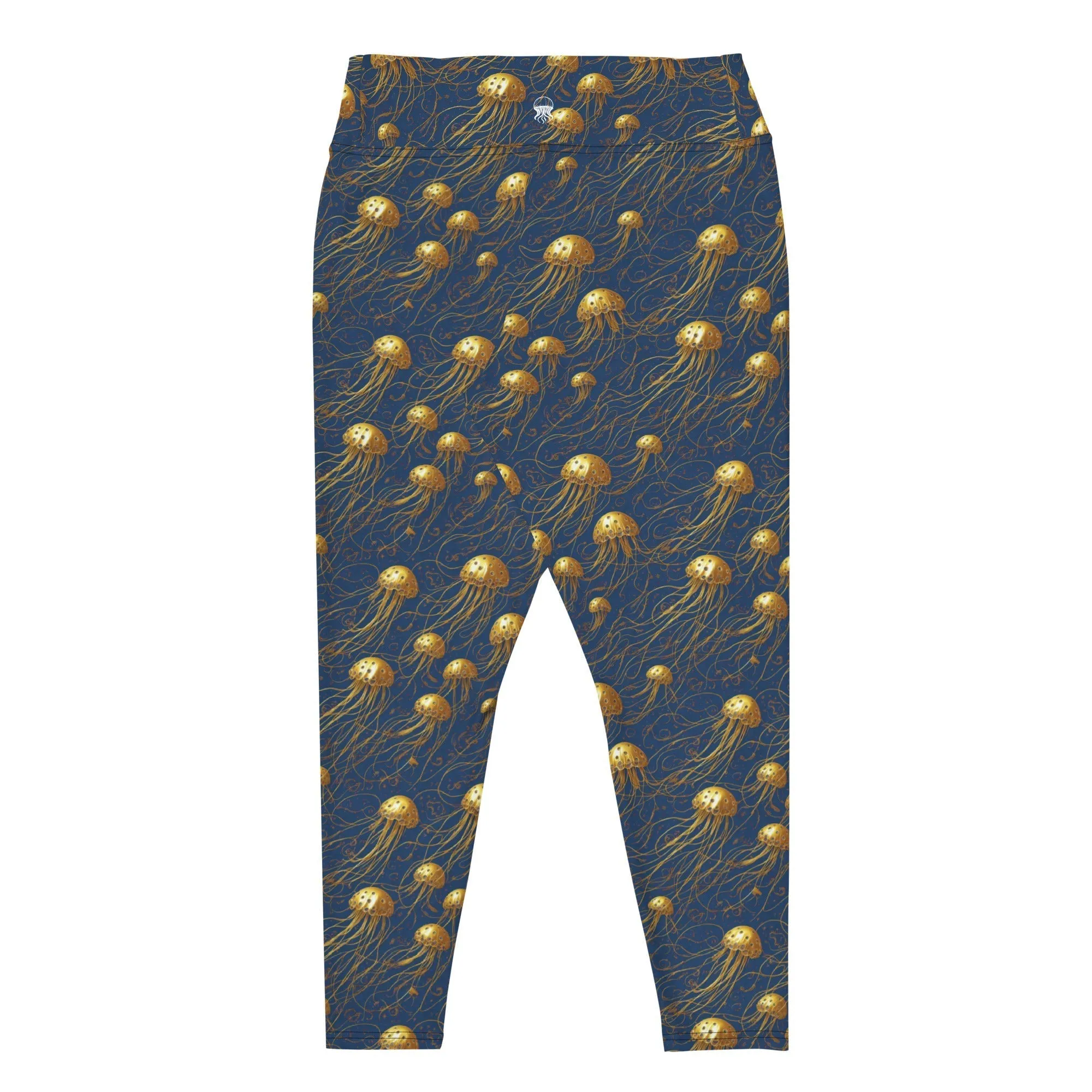 Plus Size Leggings - Blue and Gold Jellyfishes