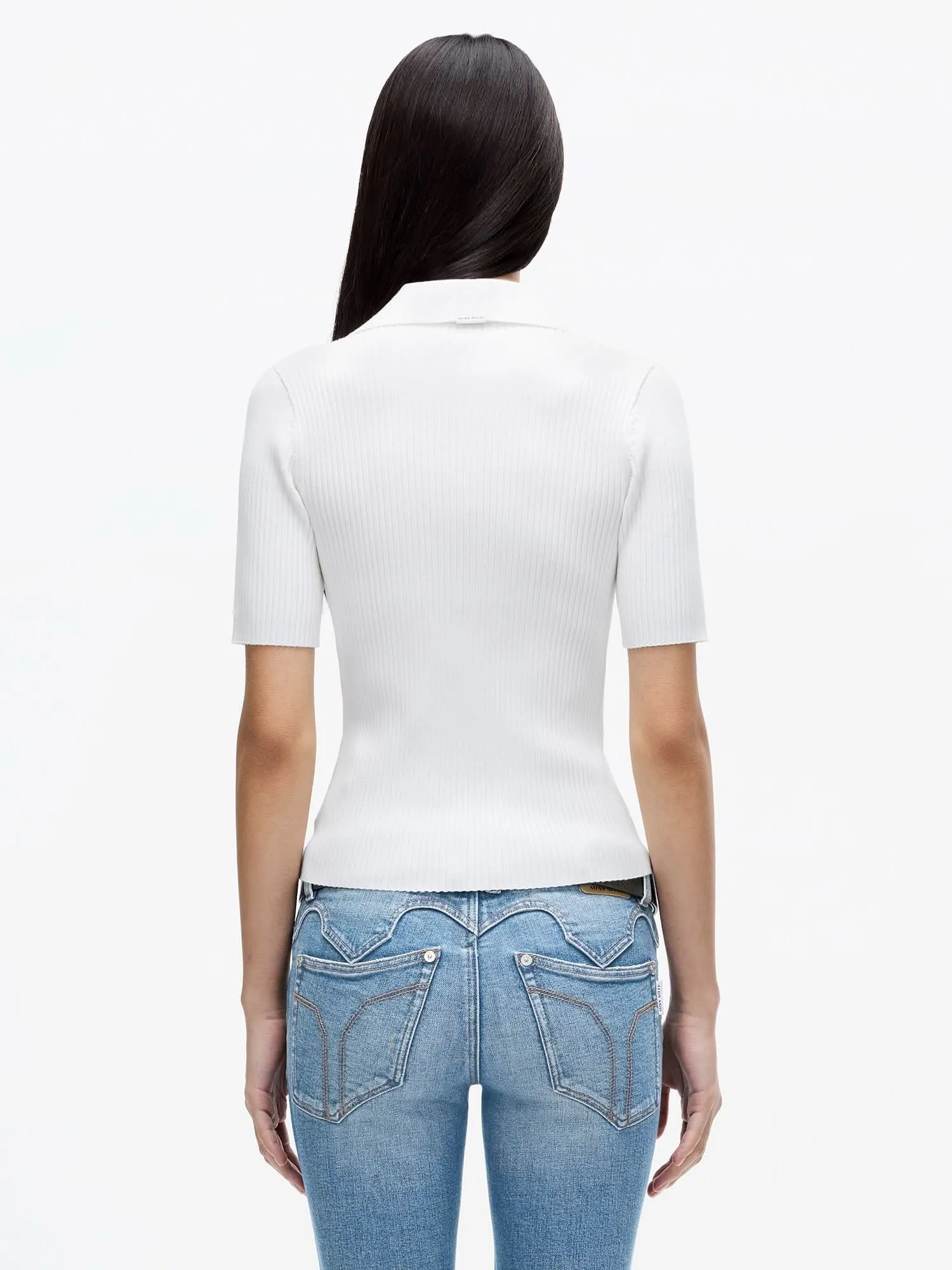 Polo Collar Cropped Knit Top