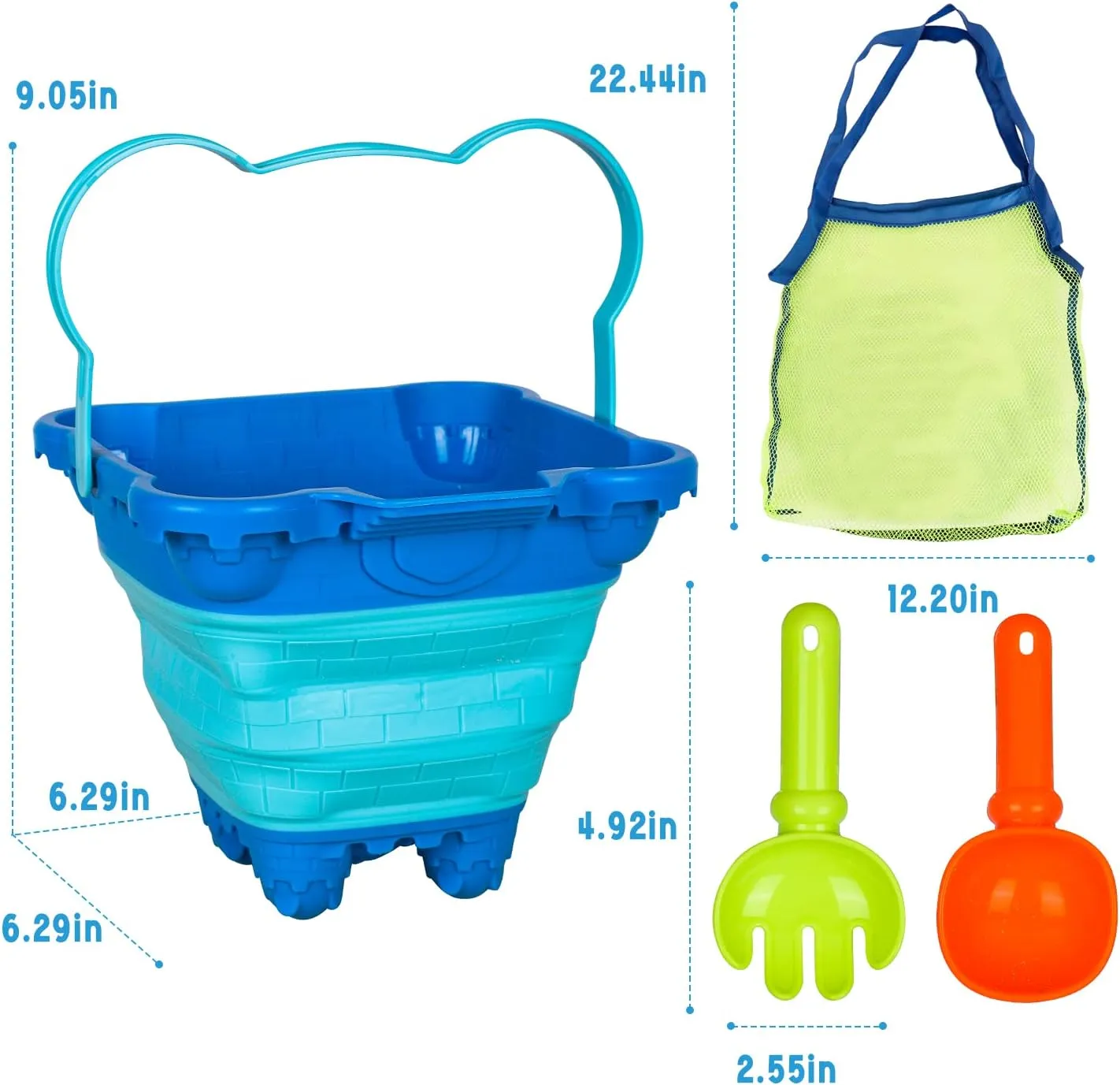 Portable Kids Beach Toy Set with Collapsible Sand Bucket, Shovel & Foldable Sandbox - Compact Travel Essentials for Ages 3-10