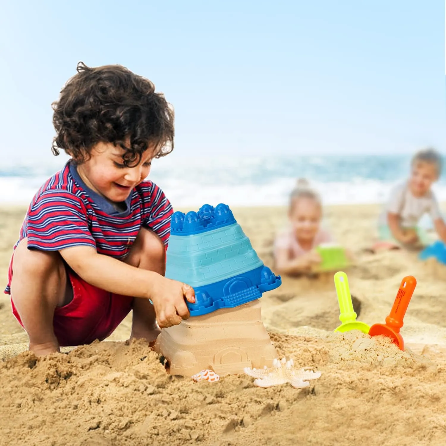 Portable Kids Beach Toy Set with Collapsible Sand Bucket, Shovel & Foldable Sandbox - Compact Travel Essentials for Ages 3-10
