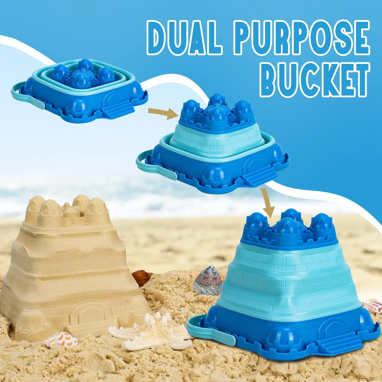 Portable Kids Beach Toy Set with Collapsible Sand Bucket, Shovel & Foldable Sandbox - Compact Travel Essentials for Ages 3-10