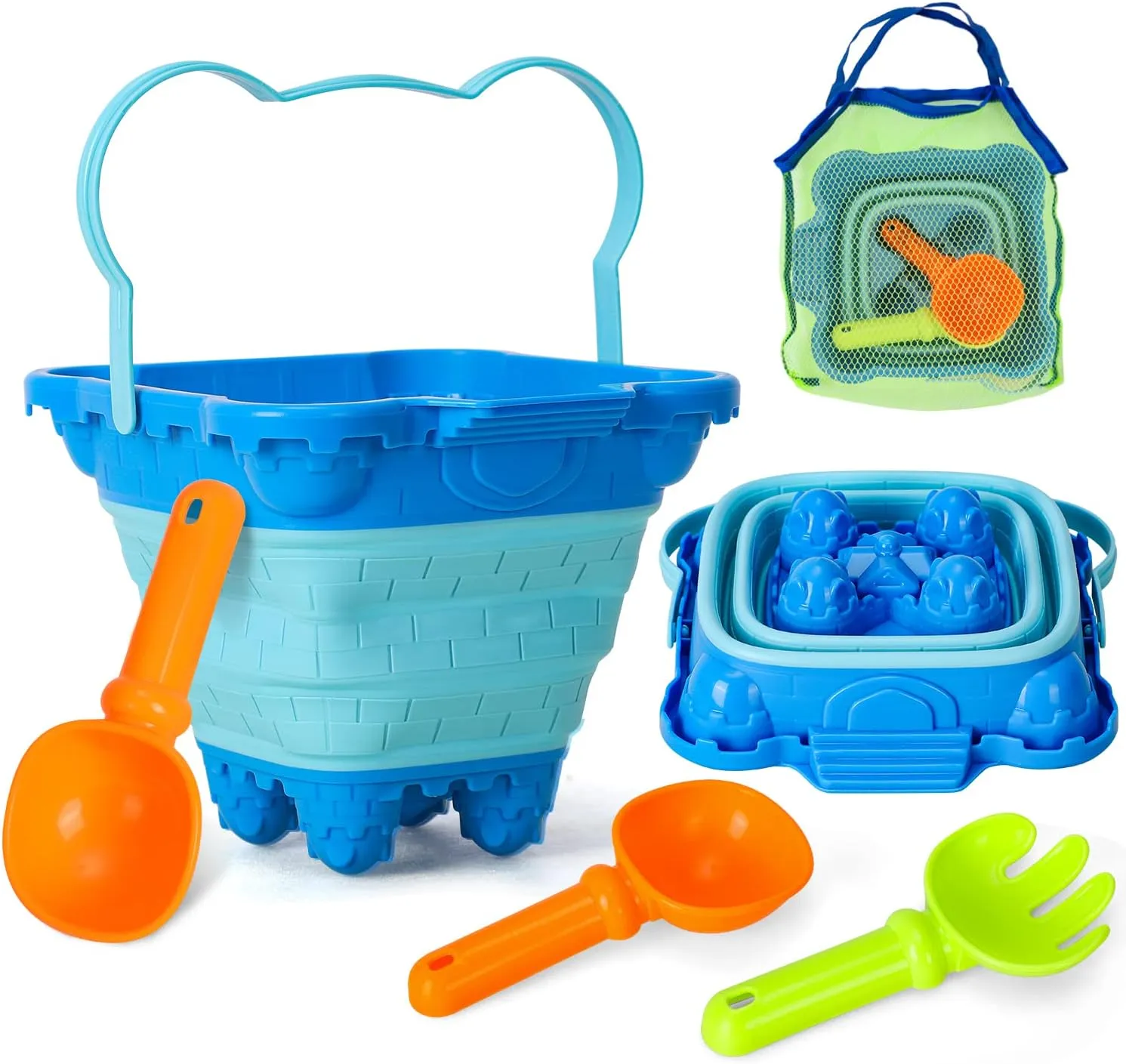 Portable Kids Beach Toy Set with Collapsible Sand Bucket, Shovel & Foldable Sandbox - Compact Travel Essentials for Ages 3-10
