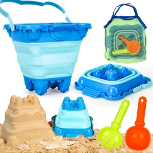 Portable Kids Beach Toy Set with Collapsible Sand Bucket, Shovel & Foldable Sandbox - Compact Travel Essentials for Ages 3-10