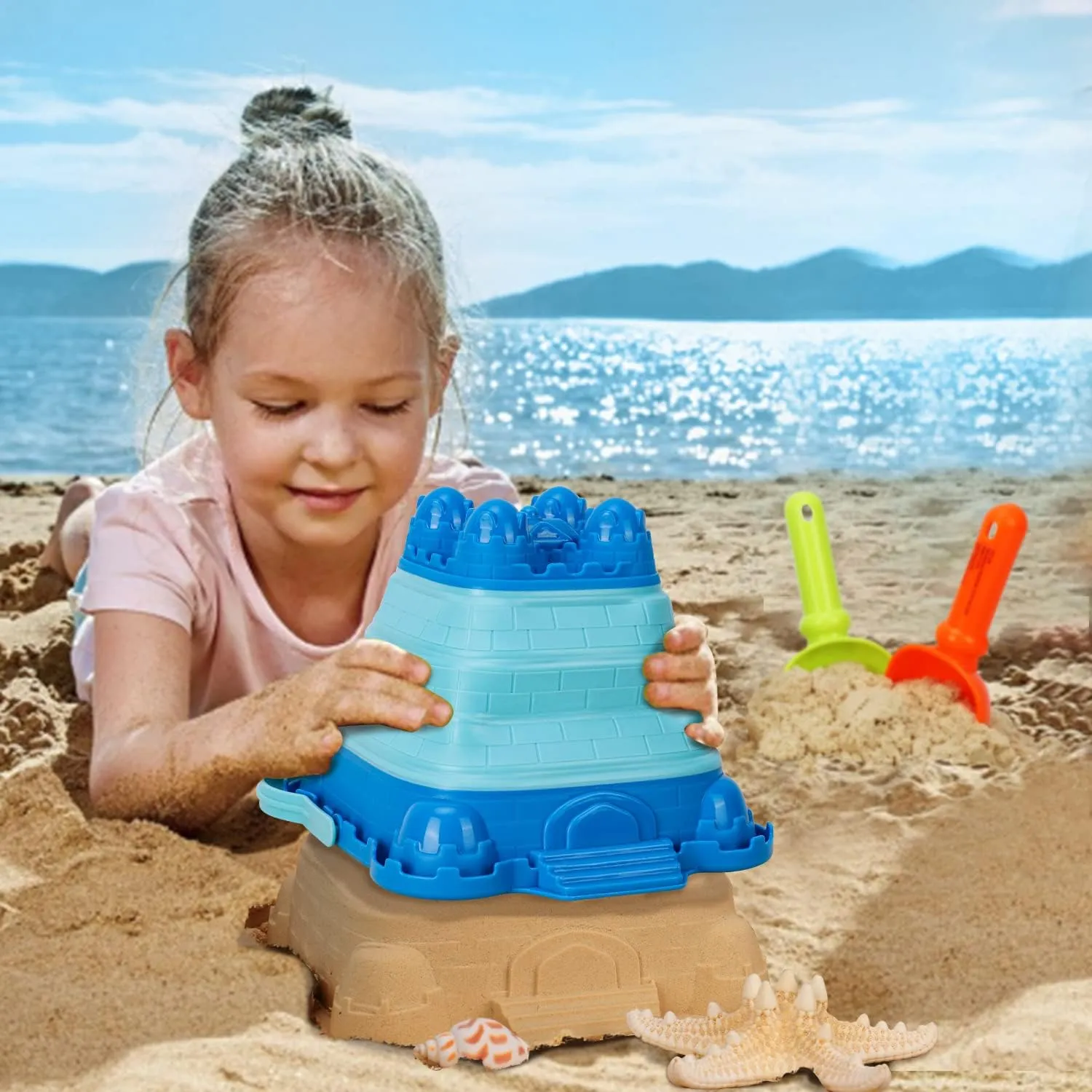 Portable Kids Beach Toy Set with Collapsible Sand Bucket, Shovel & Foldable Sandbox - Compact Travel Essentials for Ages 3-10