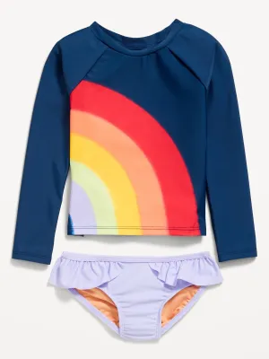 Printed Rashguard Top and Ruffled Bikini Swim Set for Toddler &amp; Baby