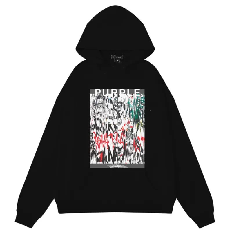 Purple Brand Logo Pattern Printed Hoodie