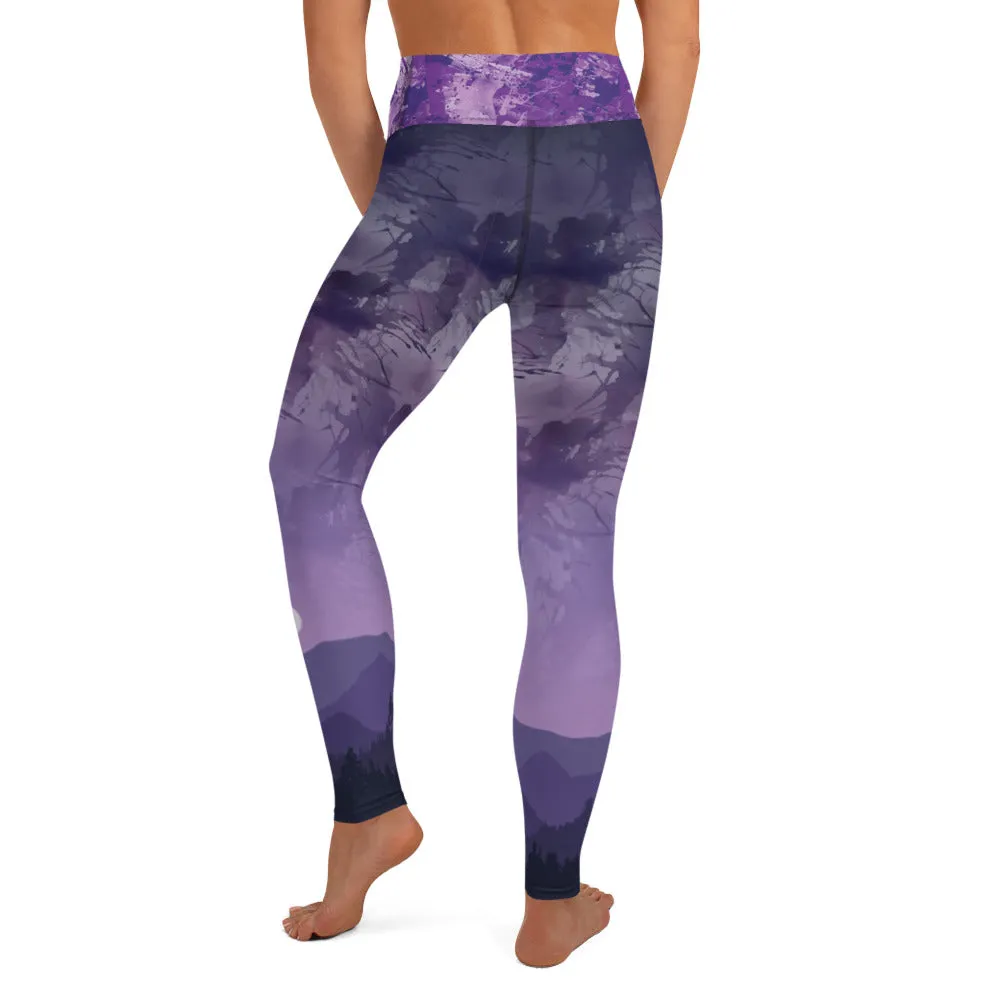 Purple Paint Splatter and Colorado Mountains - Yoga Leggings