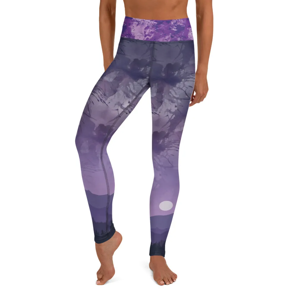 Purple Paint Splatter and Colorado Mountains - Yoga Leggings