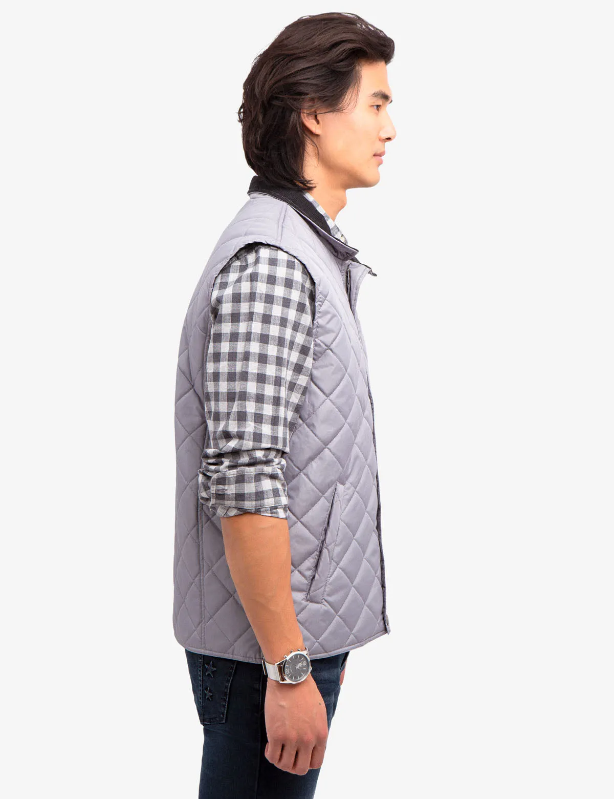 QUILTED VEST WITH CORDUROY COLLAR