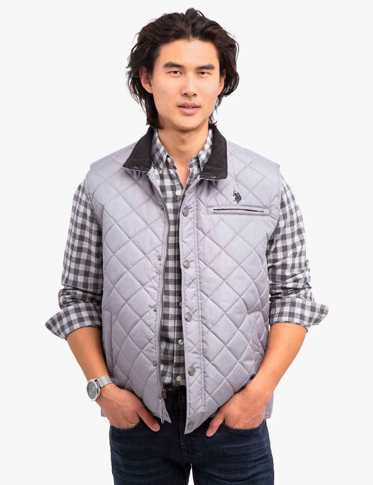 QUILTED VEST WITH CORDUROY COLLAR