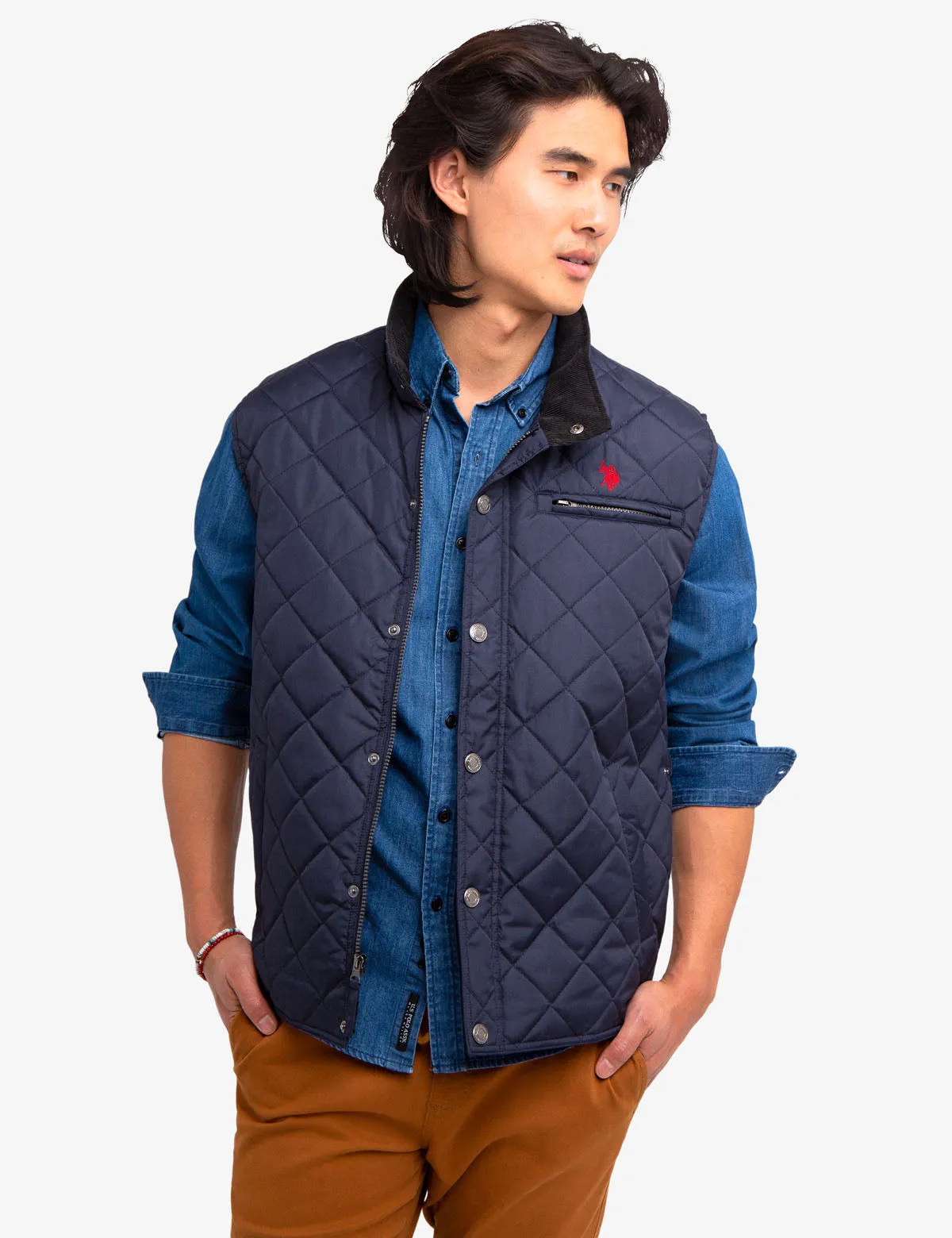 QUILTED VEST WITH CORDUROY COLLAR