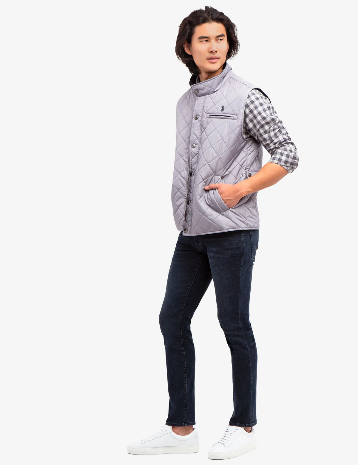 QUILTED VEST WITH CORDUROY COLLAR