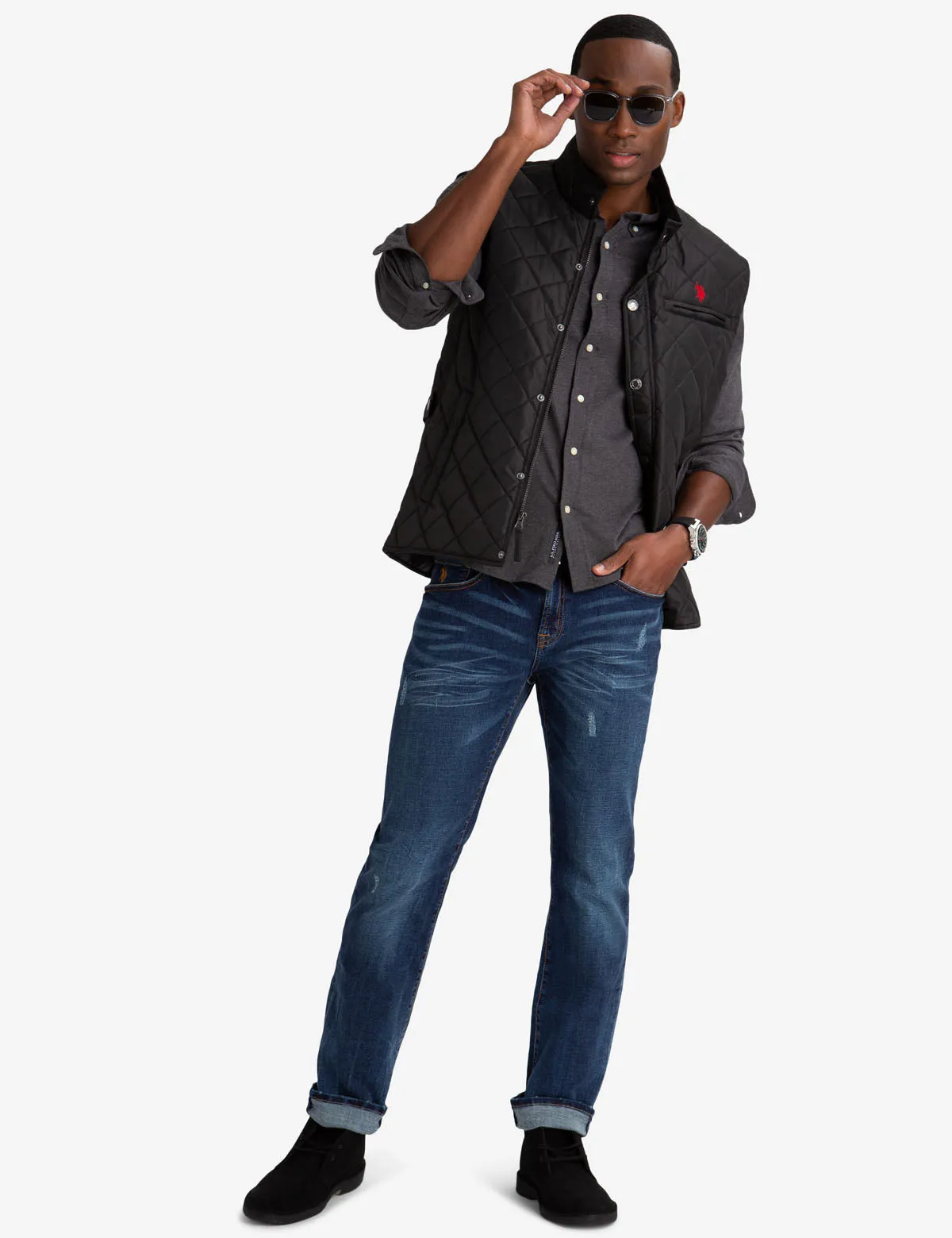 QUILTED VEST WITH CORDUROY COLLAR