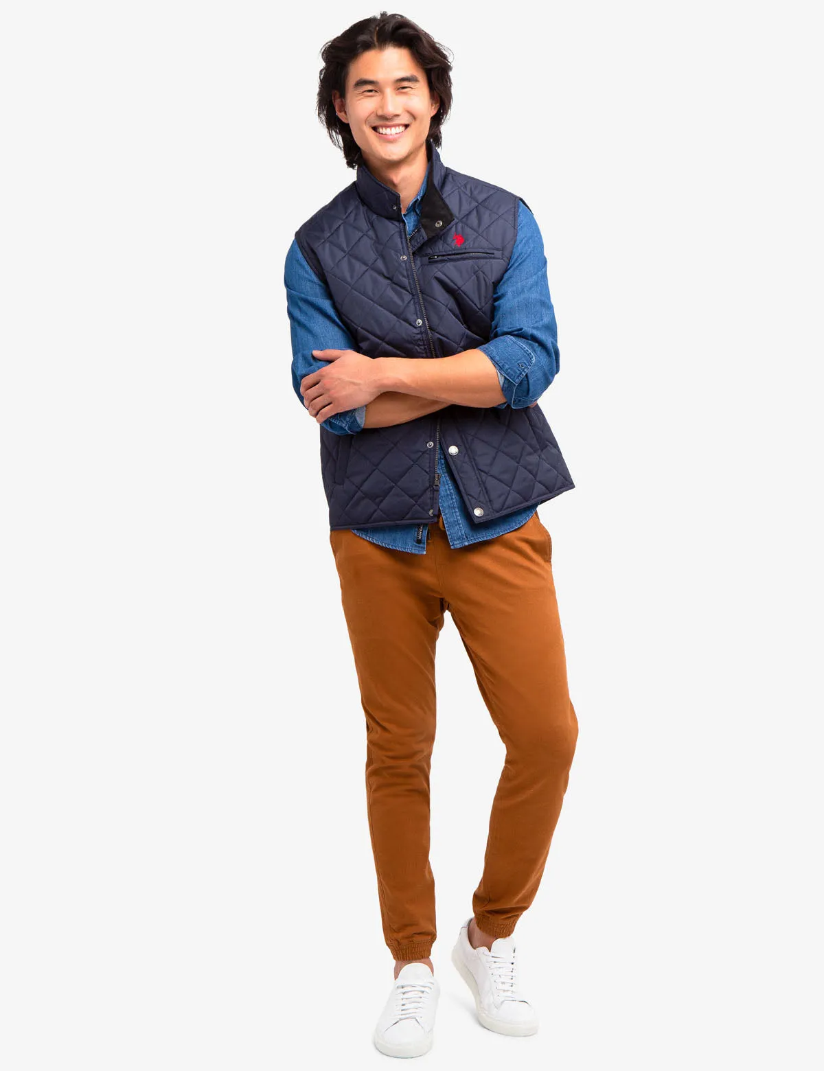 QUILTED VEST WITH CORDUROY COLLAR