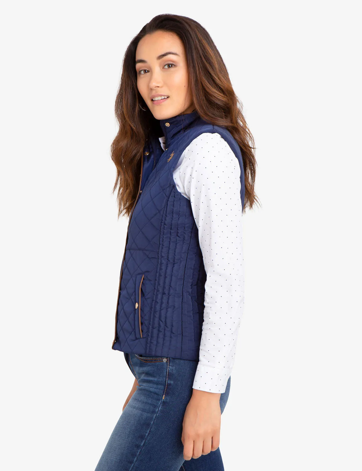 QUILTED VEST WITH FAUX LEATHER PIPING