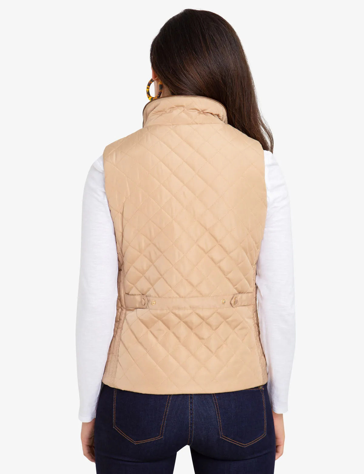 QUILTED VEST WITH FAUX LEATHER PIPING