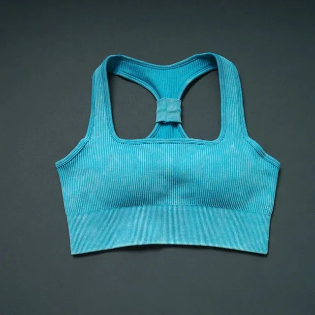 Retro Seamless Women's Yoga Set - Half Zipper Crop Top Bra and High Waist Leggings