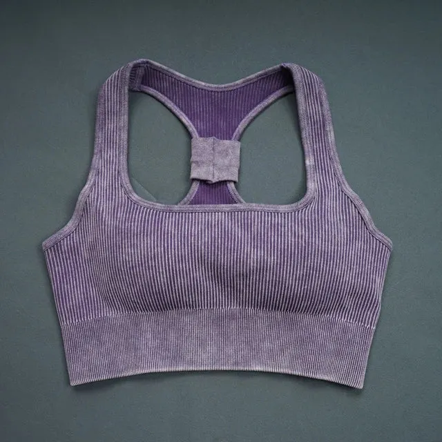 Retro Seamless Women's Yoga Set - Half Zipper Crop Top Bra and High Waist Leggings