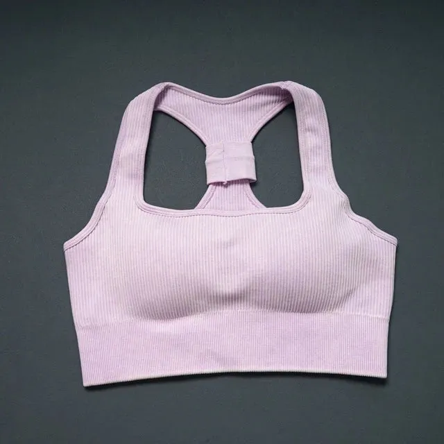 Retro Seamless Women's Yoga Set - Half Zipper Crop Top Bra and High Waist Leggings