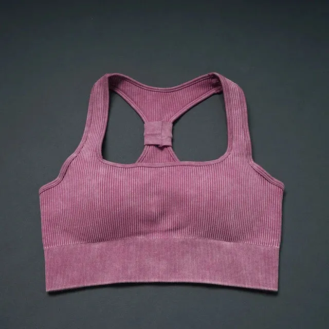Retro Seamless Women's Yoga Set - Half Zipper Crop Top Bra and High Waist Leggings