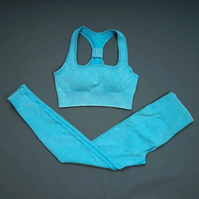 Retro Seamless Women's Yoga Set - Half Zipper Crop Top Bra and High Waist Leggings