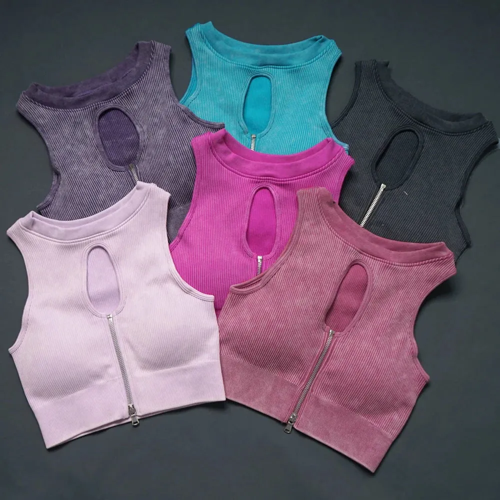Retro Seamless Yoga Set for Women - Half Zipper Crop Top and Ribbed High Waist Leggings Shorts