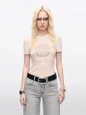 Rhinestone-Embellished Knit Top