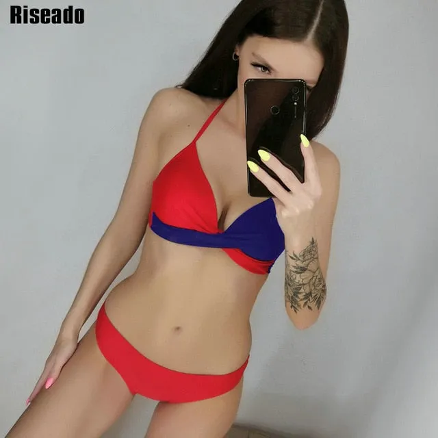 Riseado Sexy Push Up Bikinis Set Swimwear Women Swimsuits Bathing Suit Women Halter biquini Leaf Print Beach Wear Bikini 2021