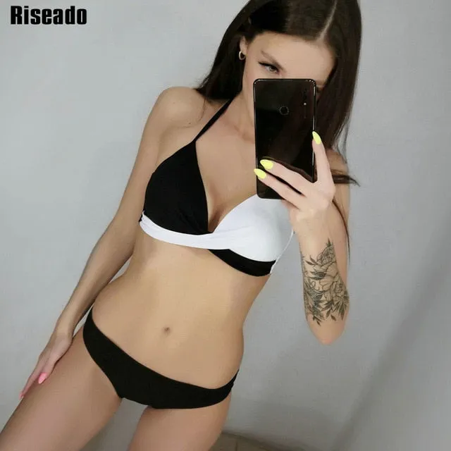 Riseado Sexy Push Up Bikinis Set Swimwear Women Swimsuits Bathing Suit Women Halter biquini Leaf Print Beach Wear Bikini 2021