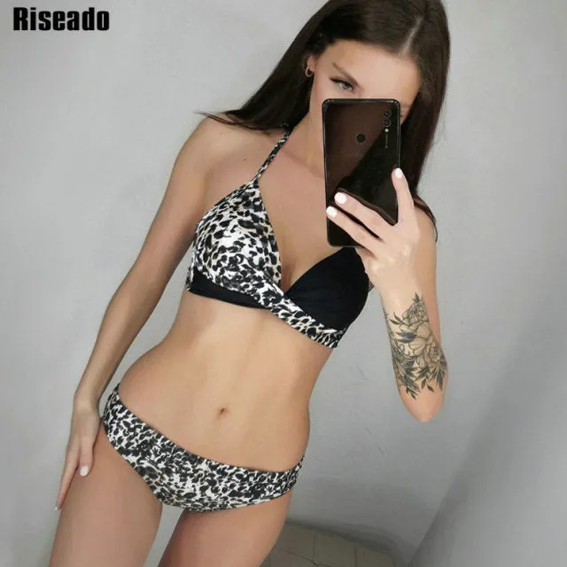 Riseado Sexy Push Up Bikinis Set Swimwear Women Swimsuits Bathing Suit Women Halter biquini Leaf Print Beach Wear Bikini 2021
