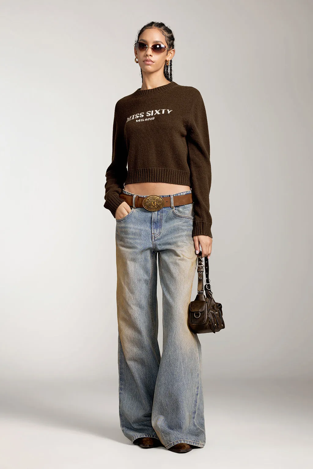 Round Neck Knit Top With Logo