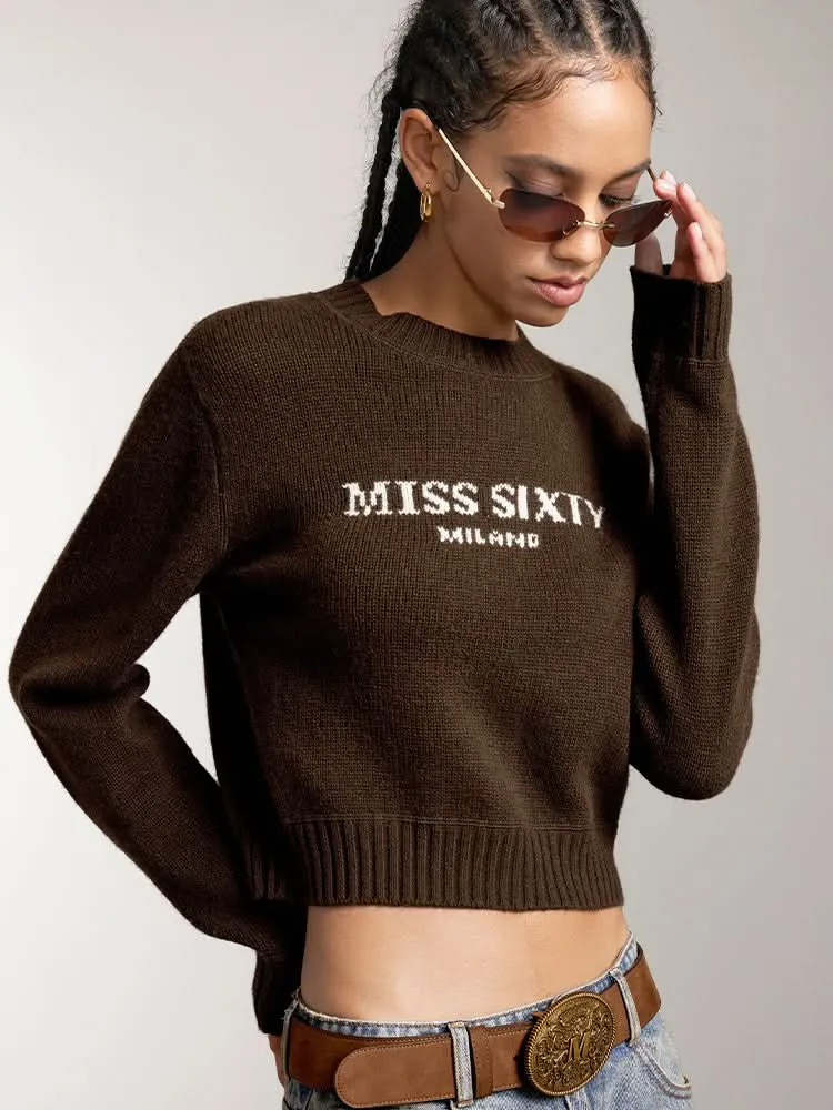 Round Neck Knit Top With Logo