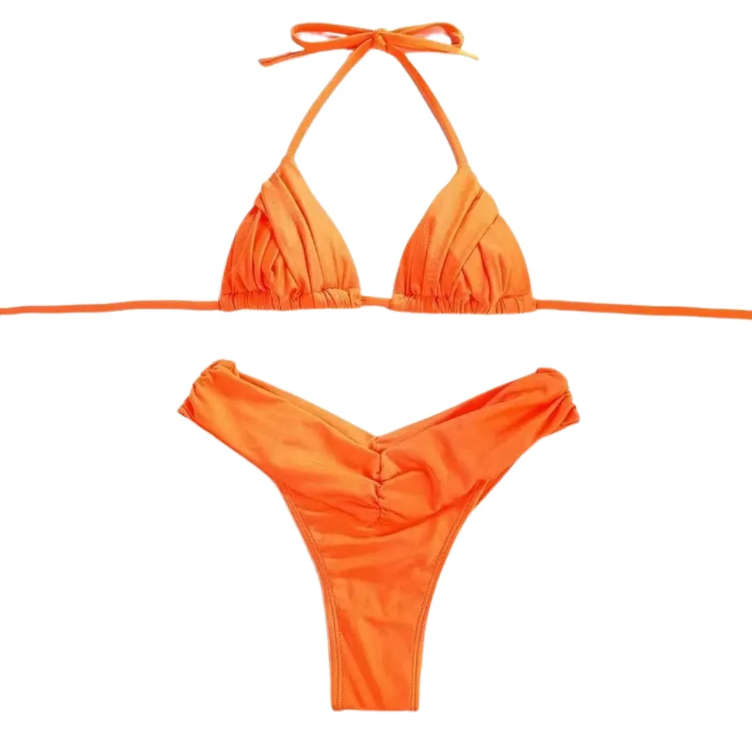 Ruched Bottom Triangle Top Bikini Set