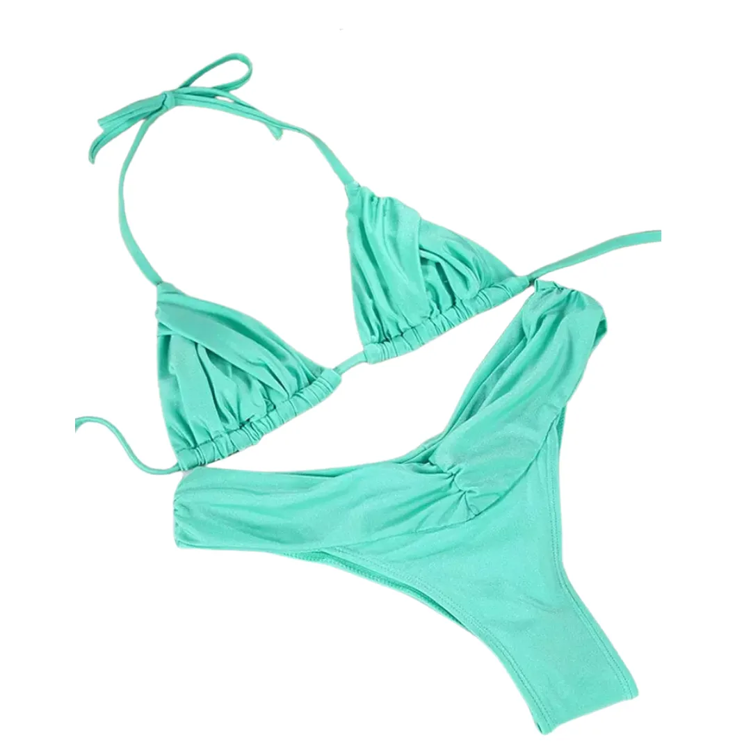 Ruched Bottom Triangle Top Bikini Set