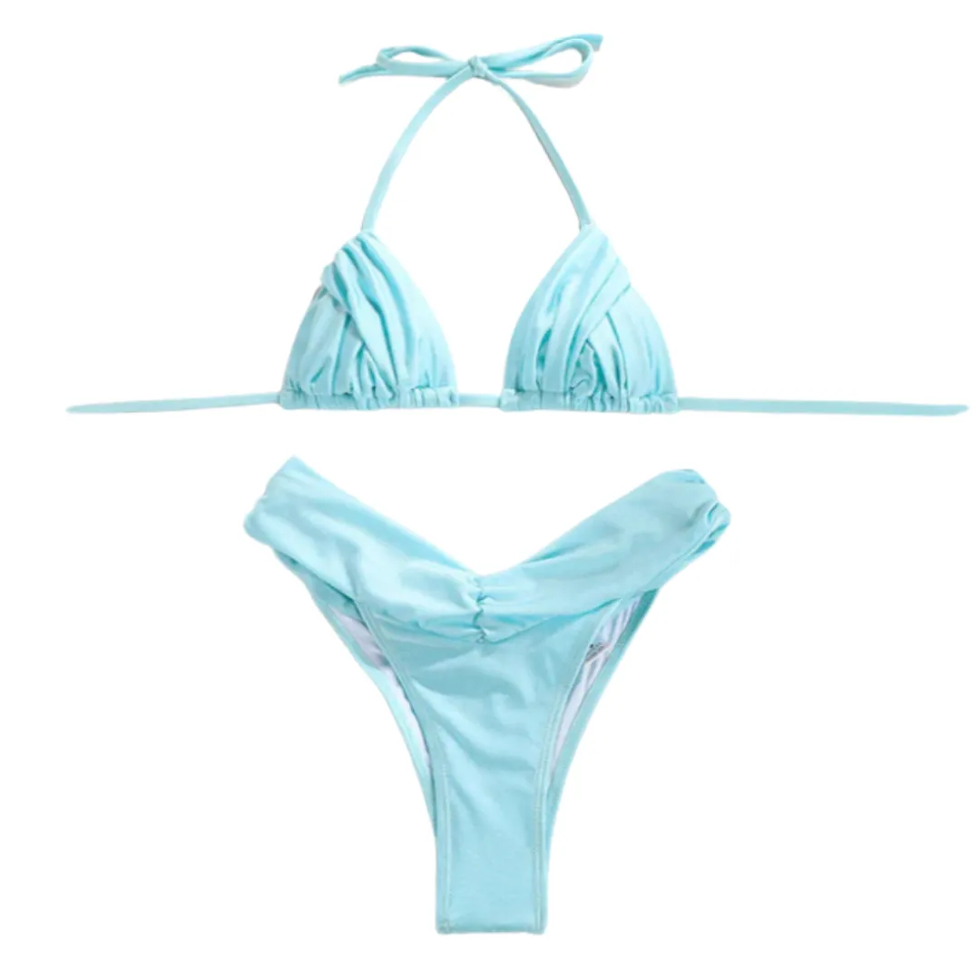Ruched Bottom Triangle Top Bikini Set