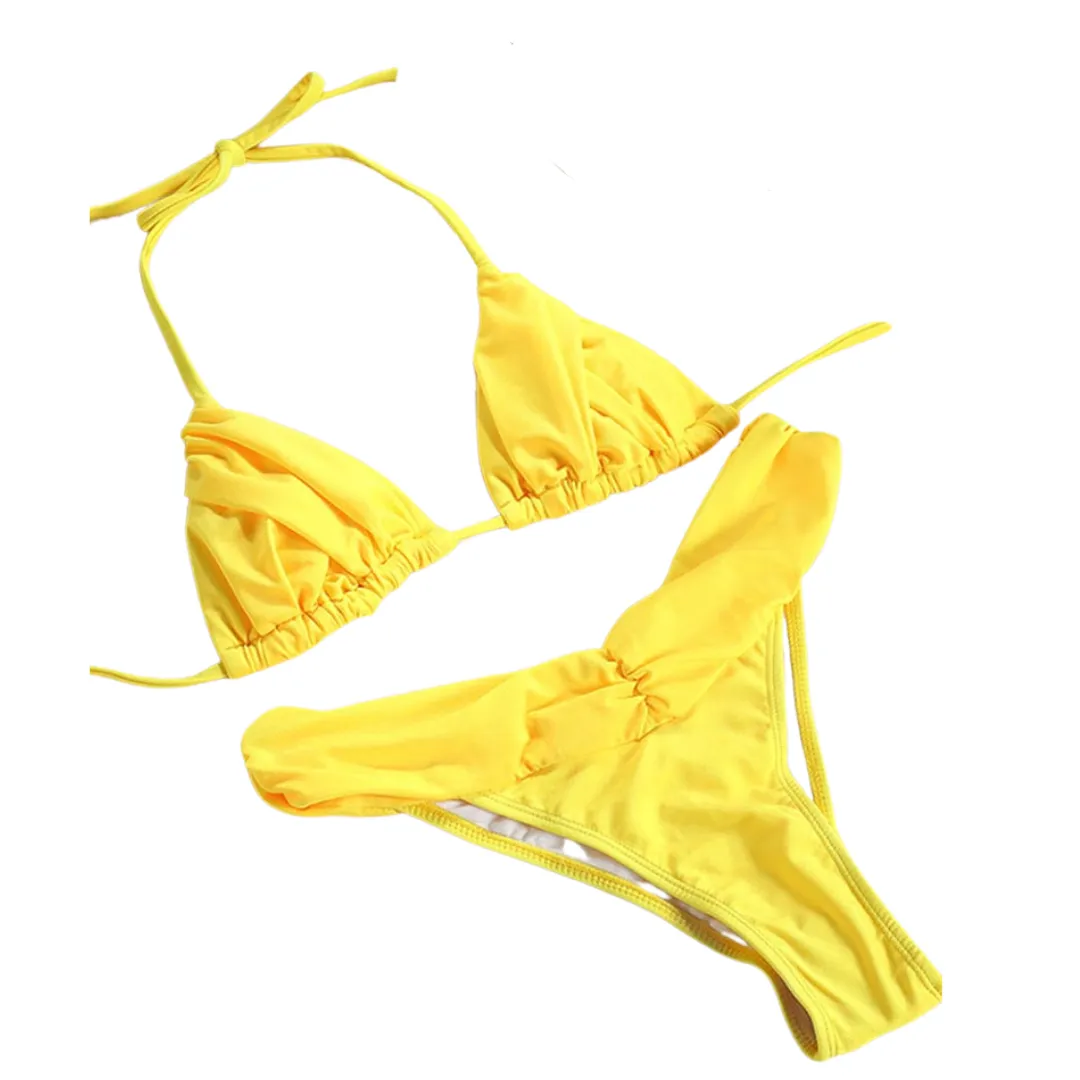 Ruched Bottom Triangle Top Bikini Set