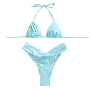 Ruched Bottom Triangle Top Bikini Set